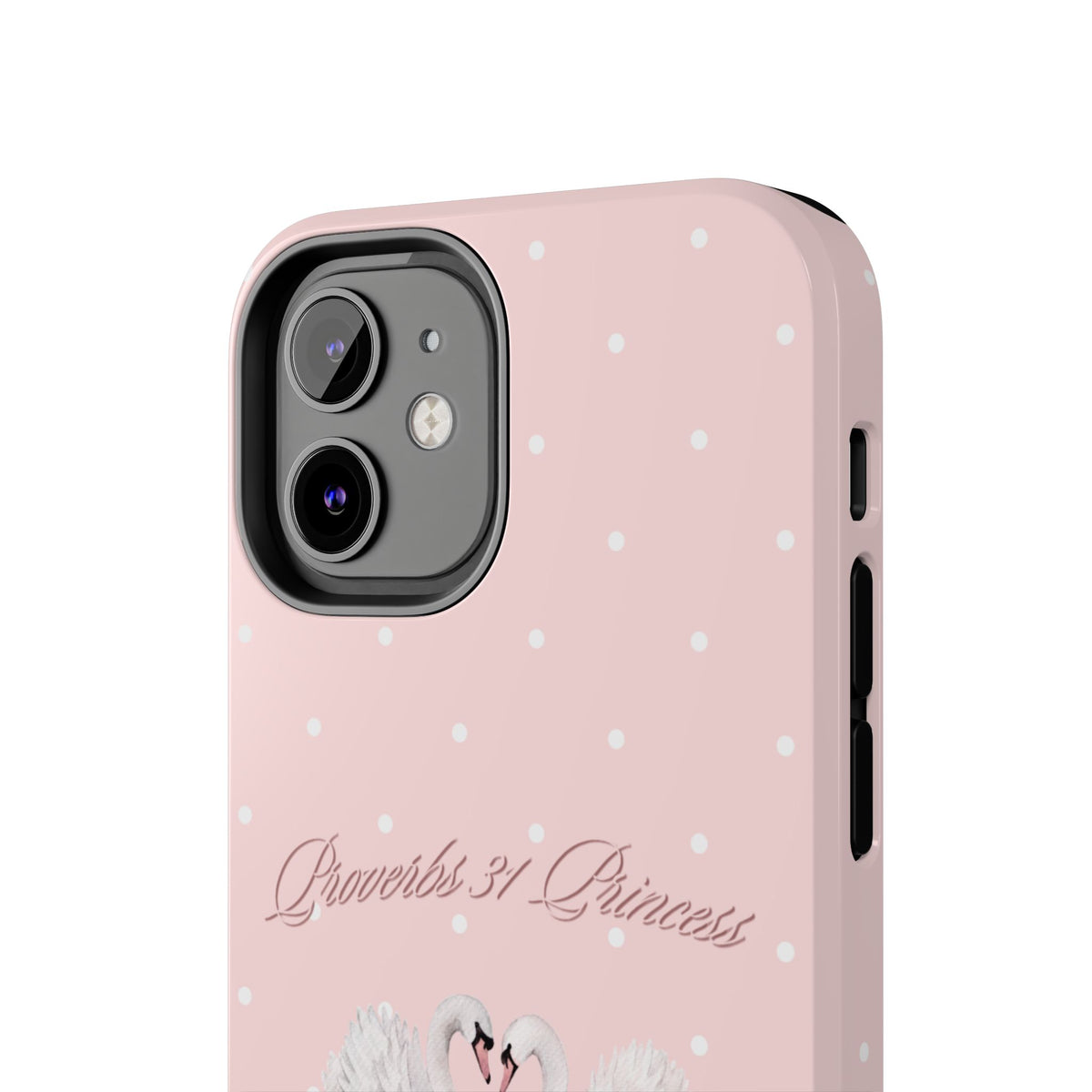 Swan Princess Tough Phone Case — Pink Polka Dot Protective iPhone Cover