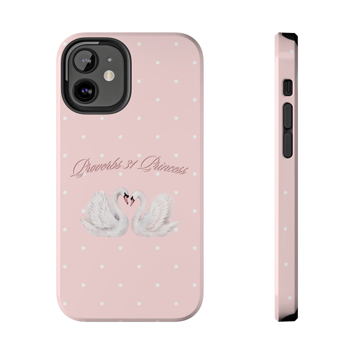 Swan Princess Tough Phone Case — Pink Polka Dot Protective iPhone Cover