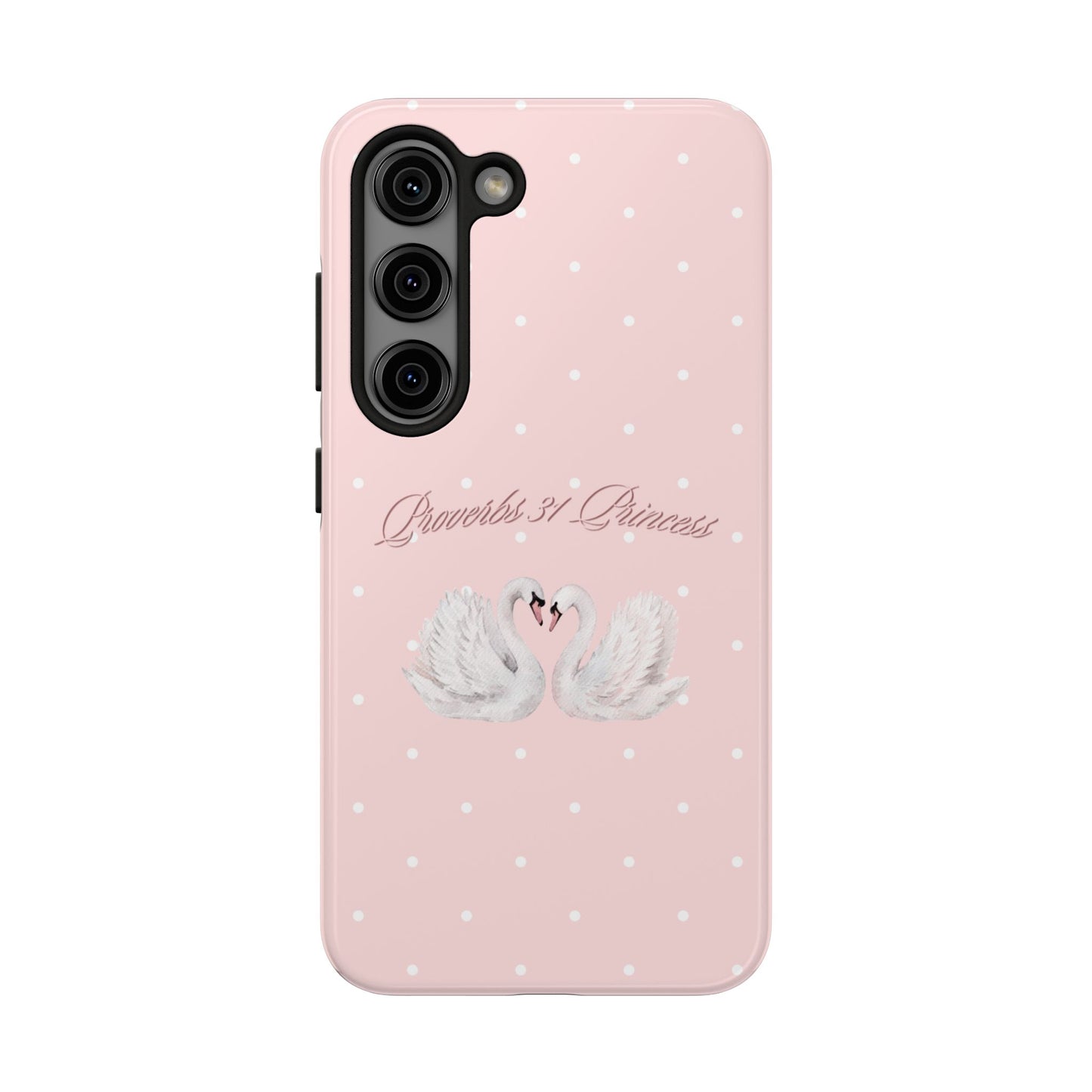 Swan Princess Tough Phone Case — Pink Polka Dot Protective iPhone Cover