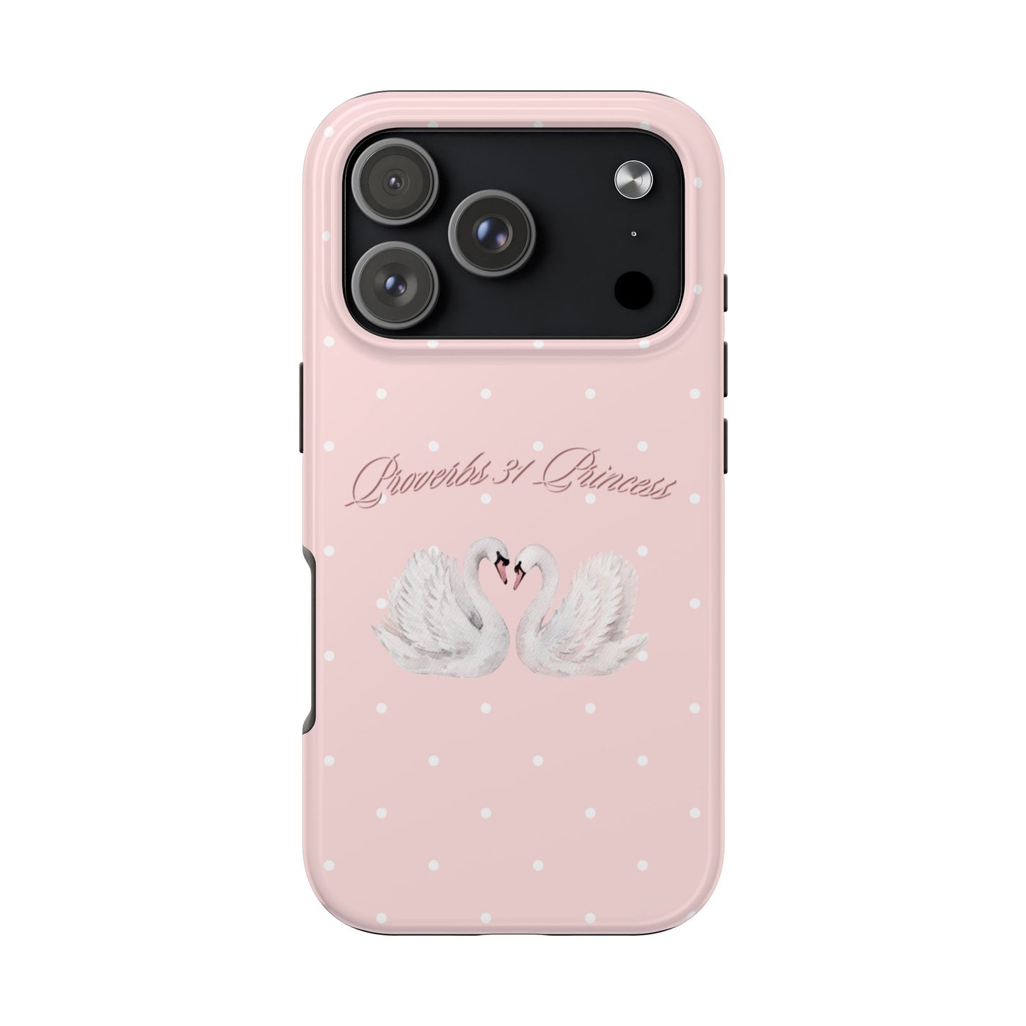 Swan Princess Tough Phone Case — Pink Polka Dot Protective iPhone Cover