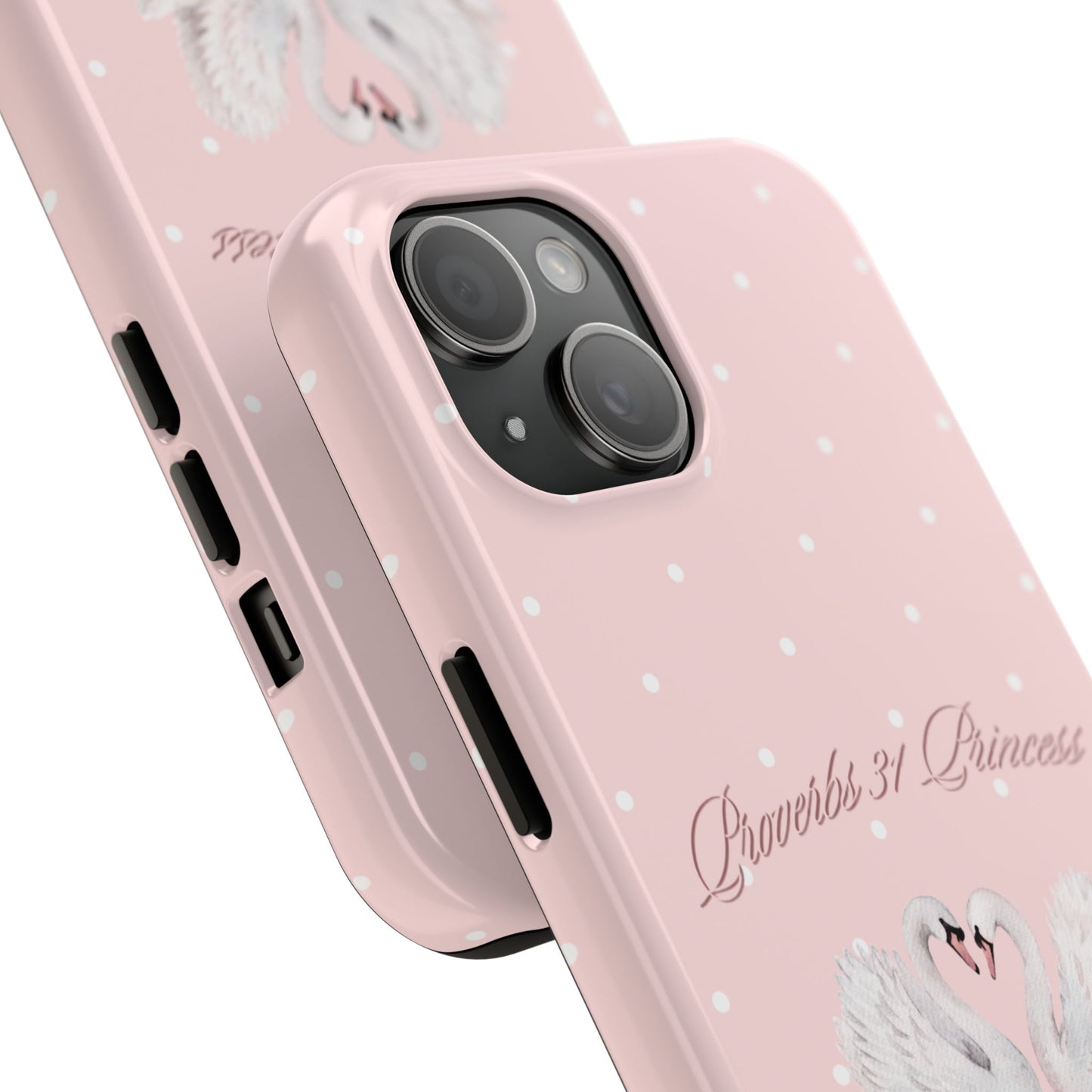 Swan Princess Tough Phone Case — Pink Polka Dot Protective iPhone Cover