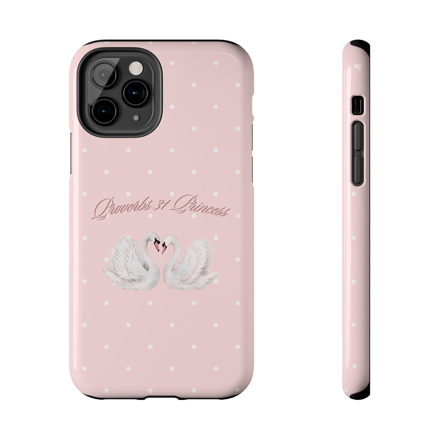 Swan Princess Tough Phone Case — Pink Polka Dot Protective iPhone Cover