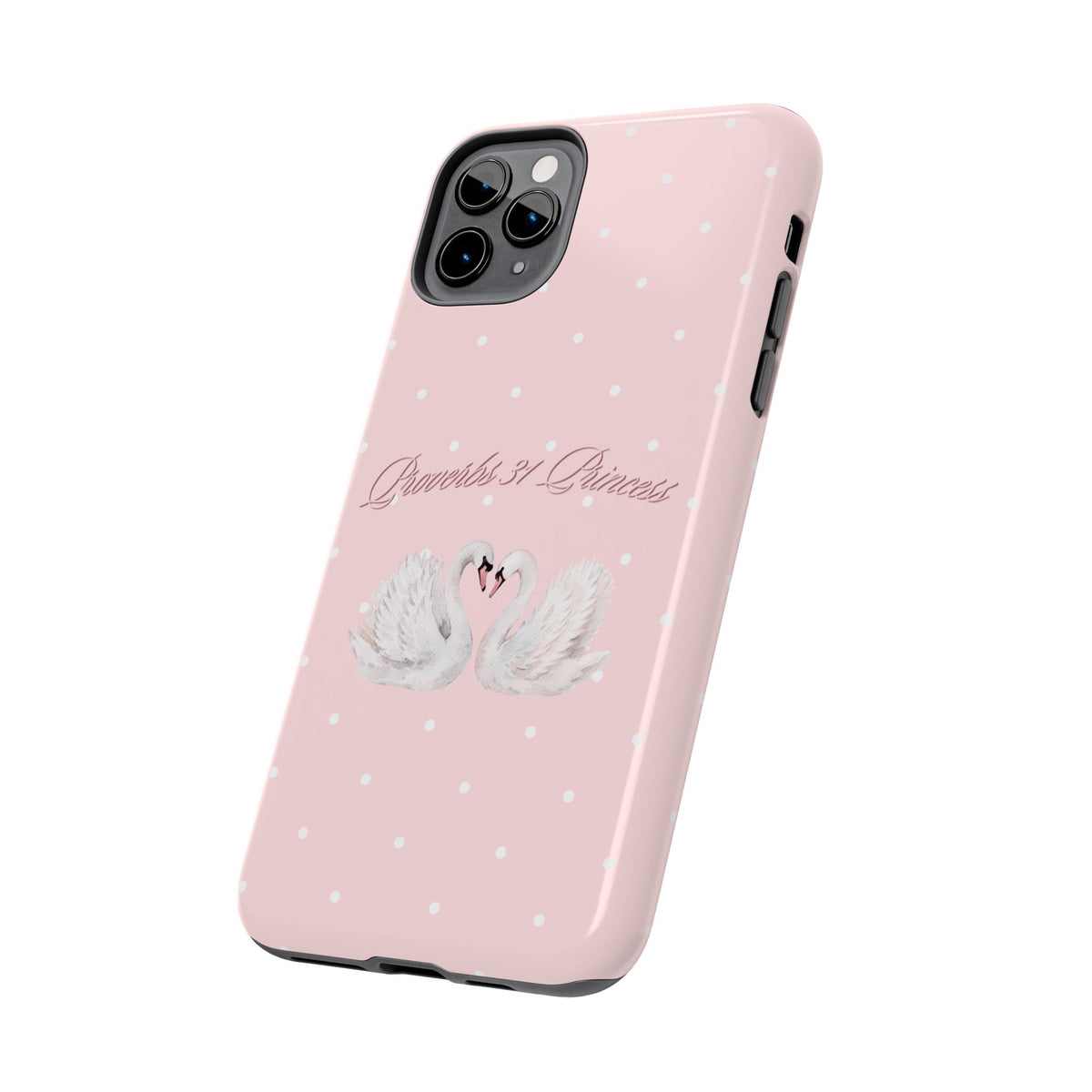 Swan Princess Tough Phone Case — Pink Polka Dot Protective iPhone Cover
