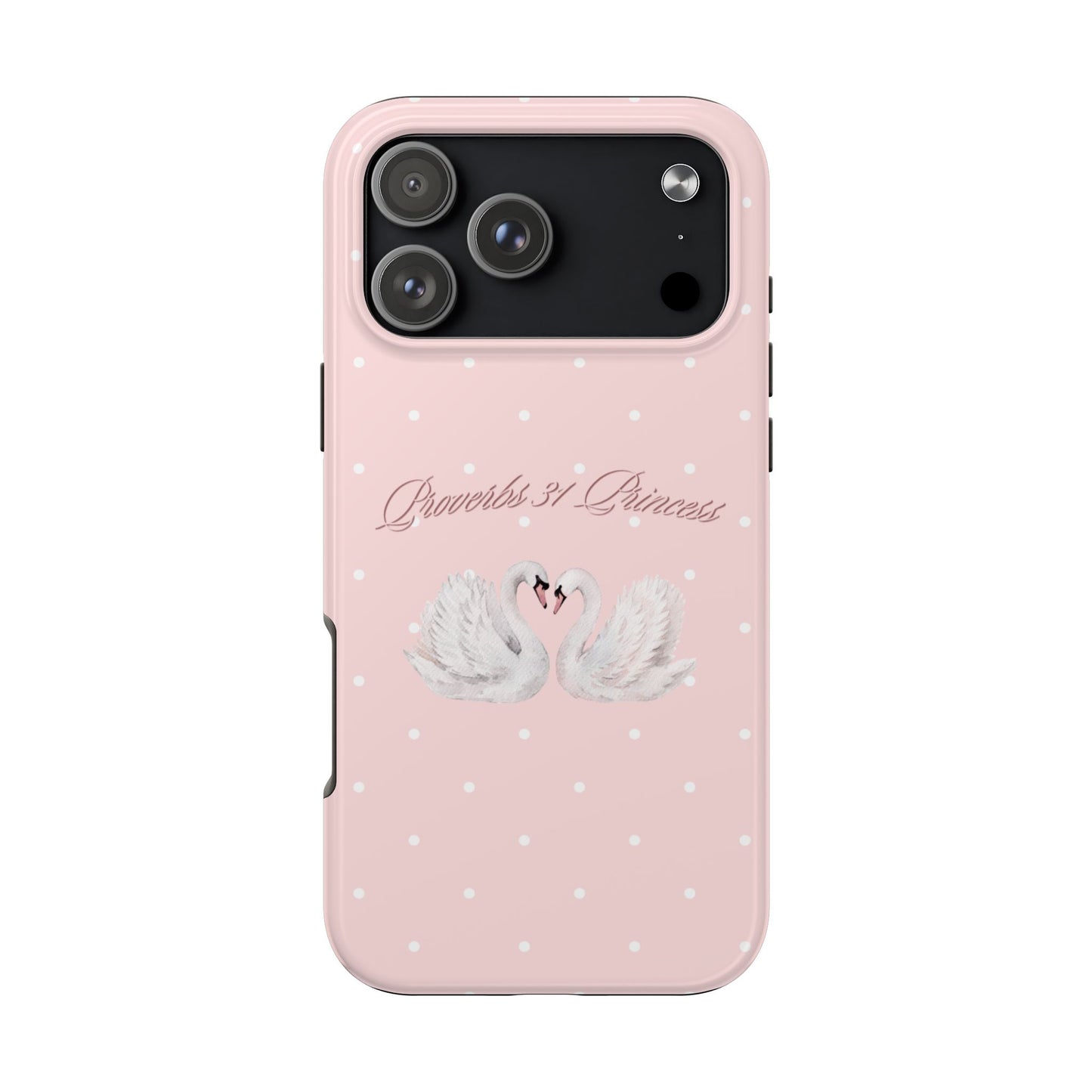 Swan Princess Tough Phone Case — Pink Polka Dot Protective iPhone Cover