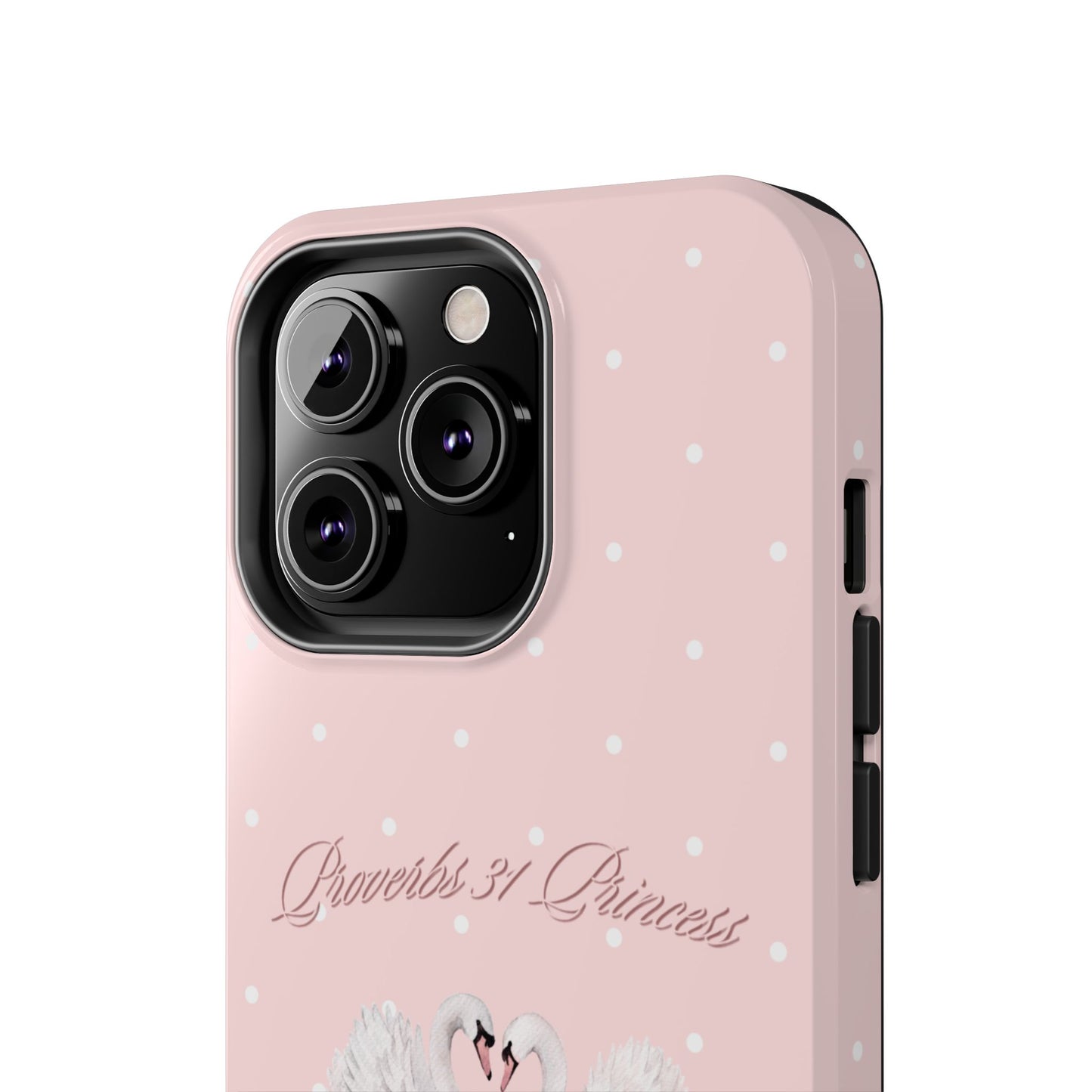 Swan Princess Tough Phone Case — Pink Polka Dot Protective iPhone Cover
