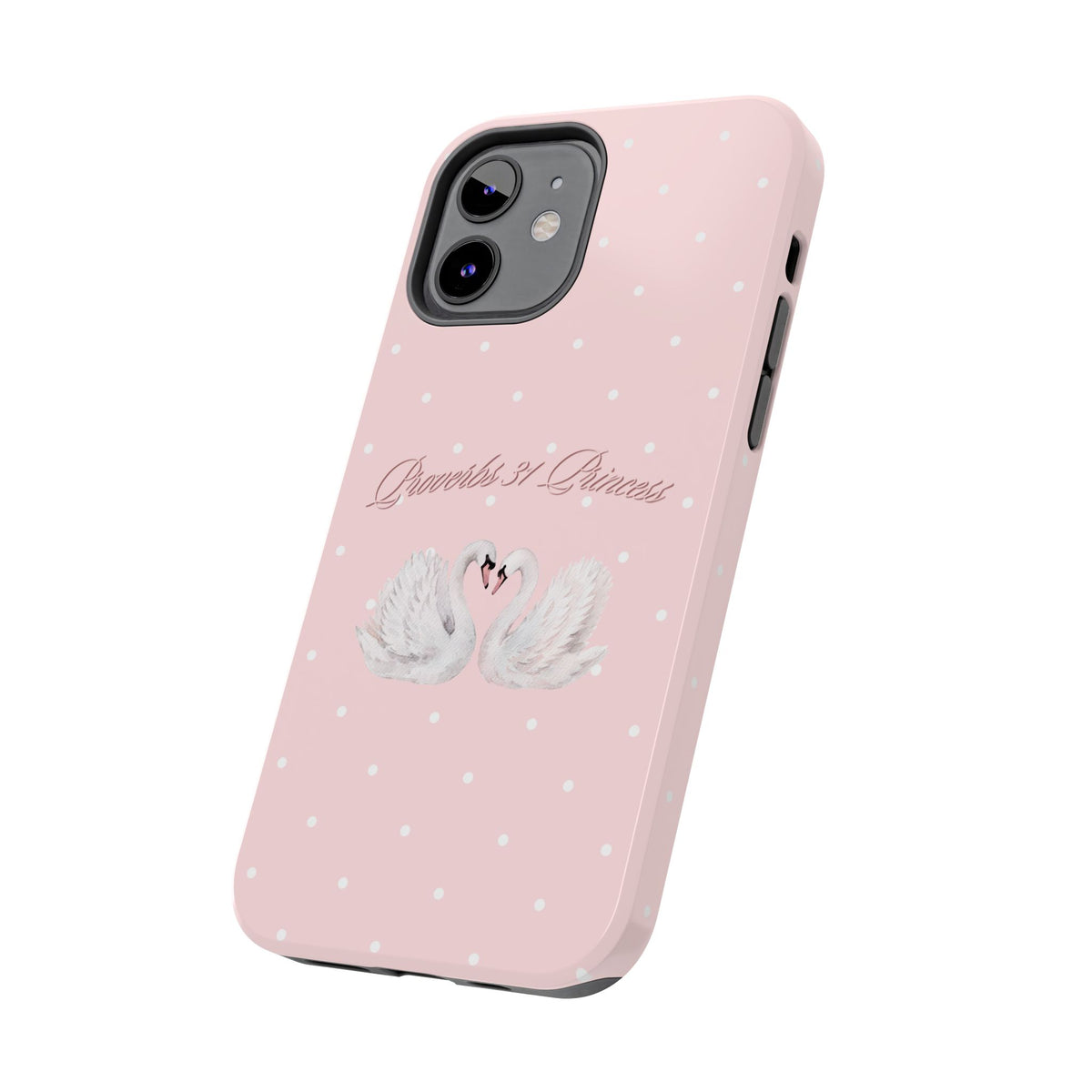 Swan Princess Tough Phone Case — Pink Polka Dot Protective iPhone Cover