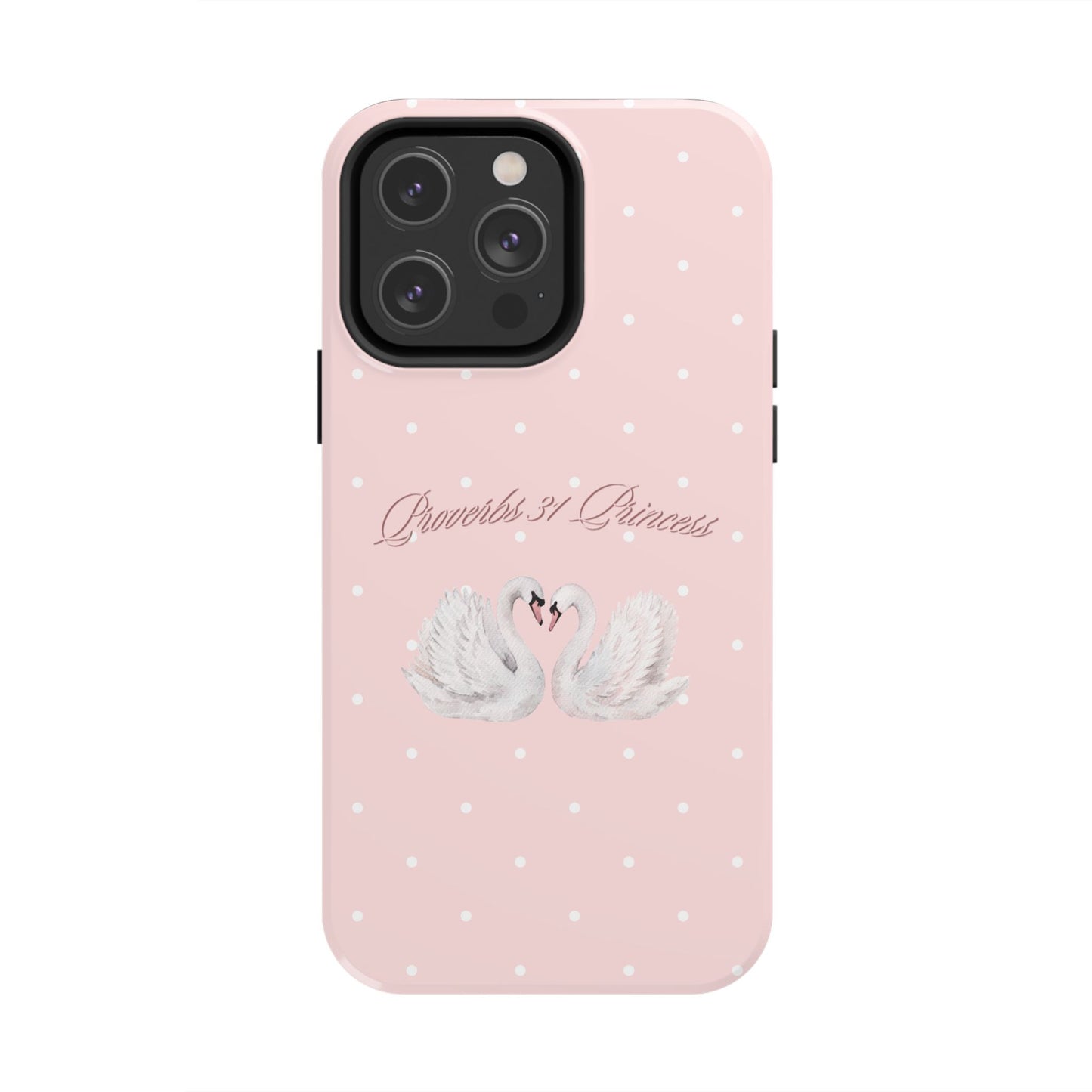 Swan Princess Tough Phone Case — Pink Polka Dot Protective iPhone Cover