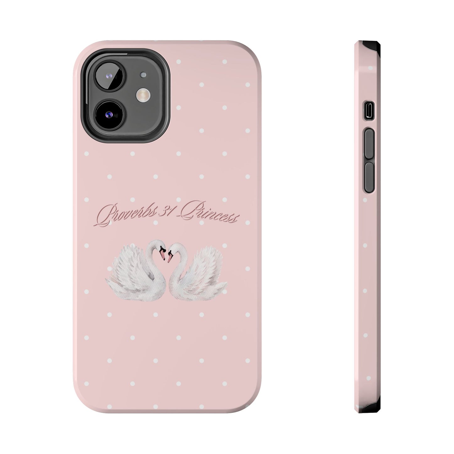 Swan Princess Tough Phone Case — Pink Polka Dot Protective iPhone Cover