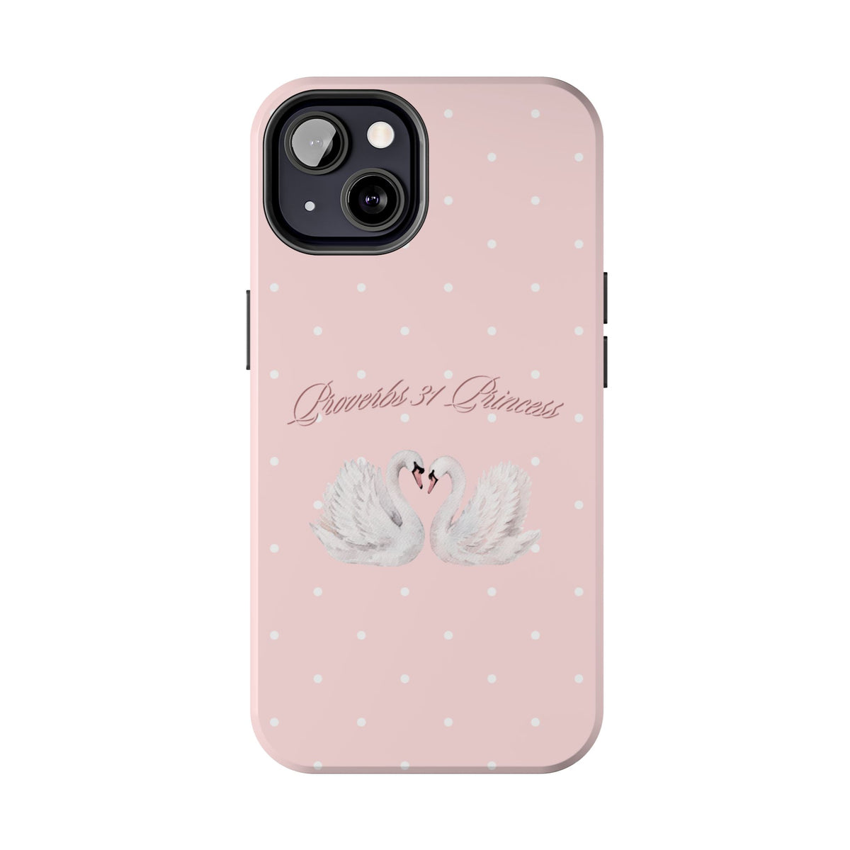 Swan Princess Tough Phone Case — Pink Polka Dot Protective iPhone Cover