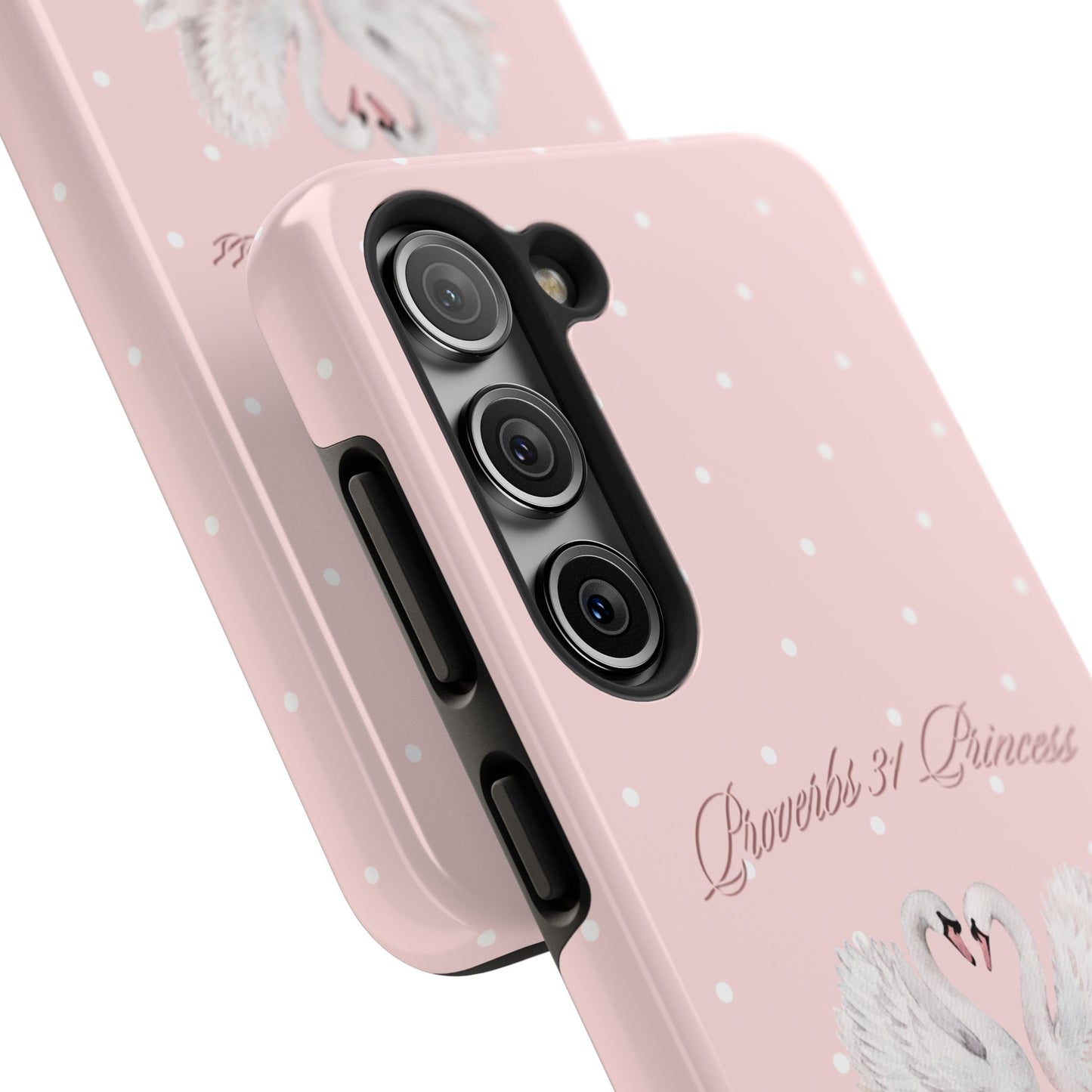 Swan Princess Tough Phone Case — Pink Polka Dot Protective iPhone Cover