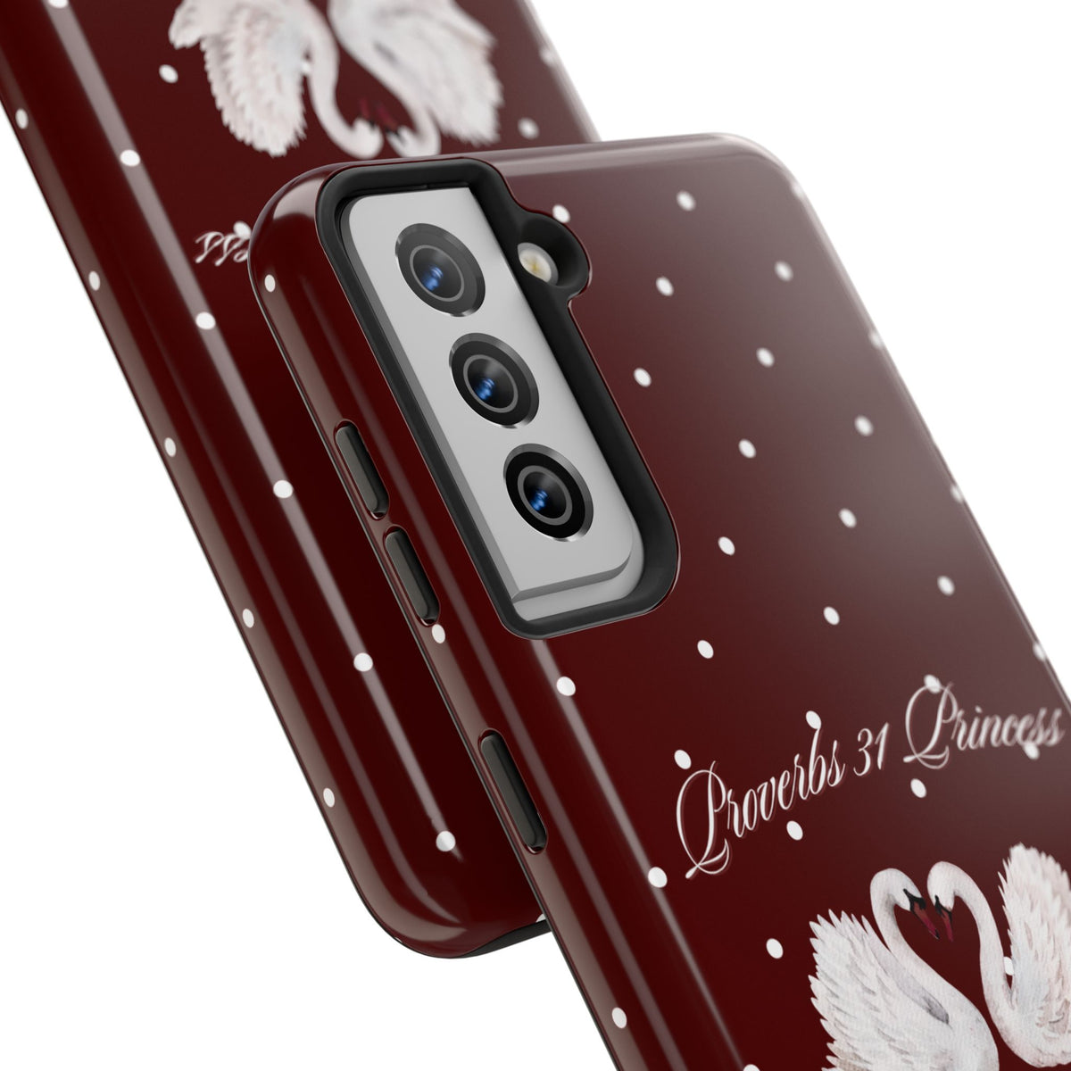 Proverbs 31 Princess Swan Tough Phone Case — Burgundy Polka Dot Protective Cover