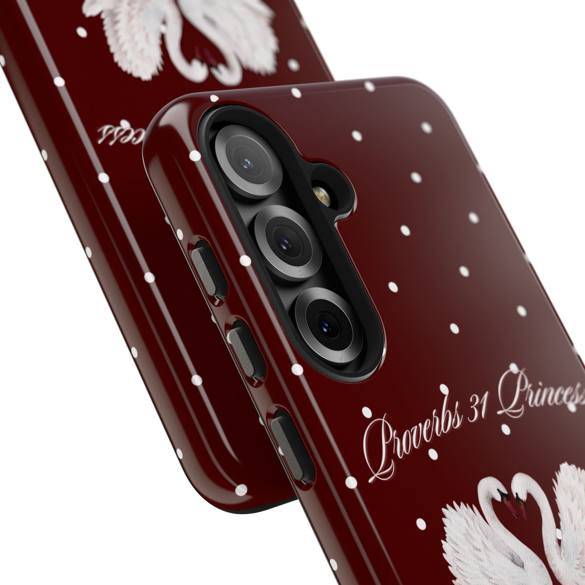 Proverbs 31 Princess Swan Tough Phone Case — Burgundy Polka Dot Protective Cover