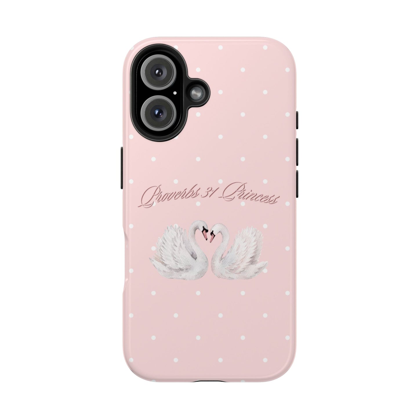 Swan Princess Tough Phone Case — Pink Polka Dot Protective iPhone Cover