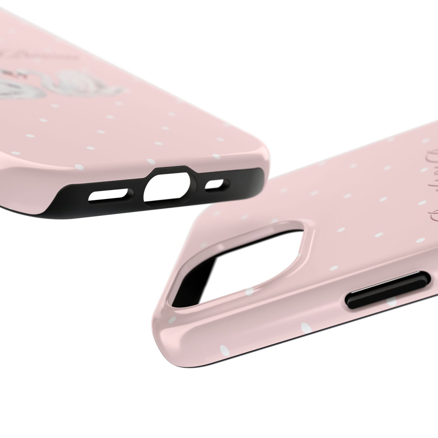 Swan Princess Tough Phone Case — Pink Polka Dot Protective iPhone Cover