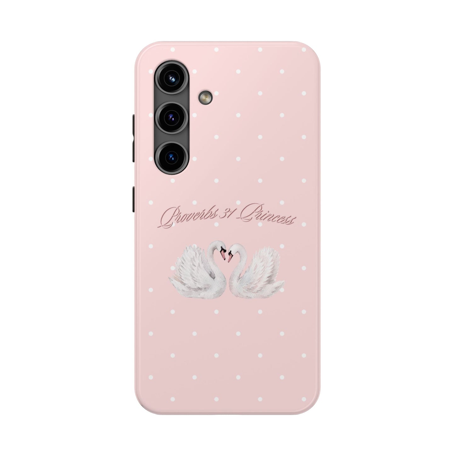 Swan Princess Tough Phone Case — Pink Polka Dot Protective iPhone Cover