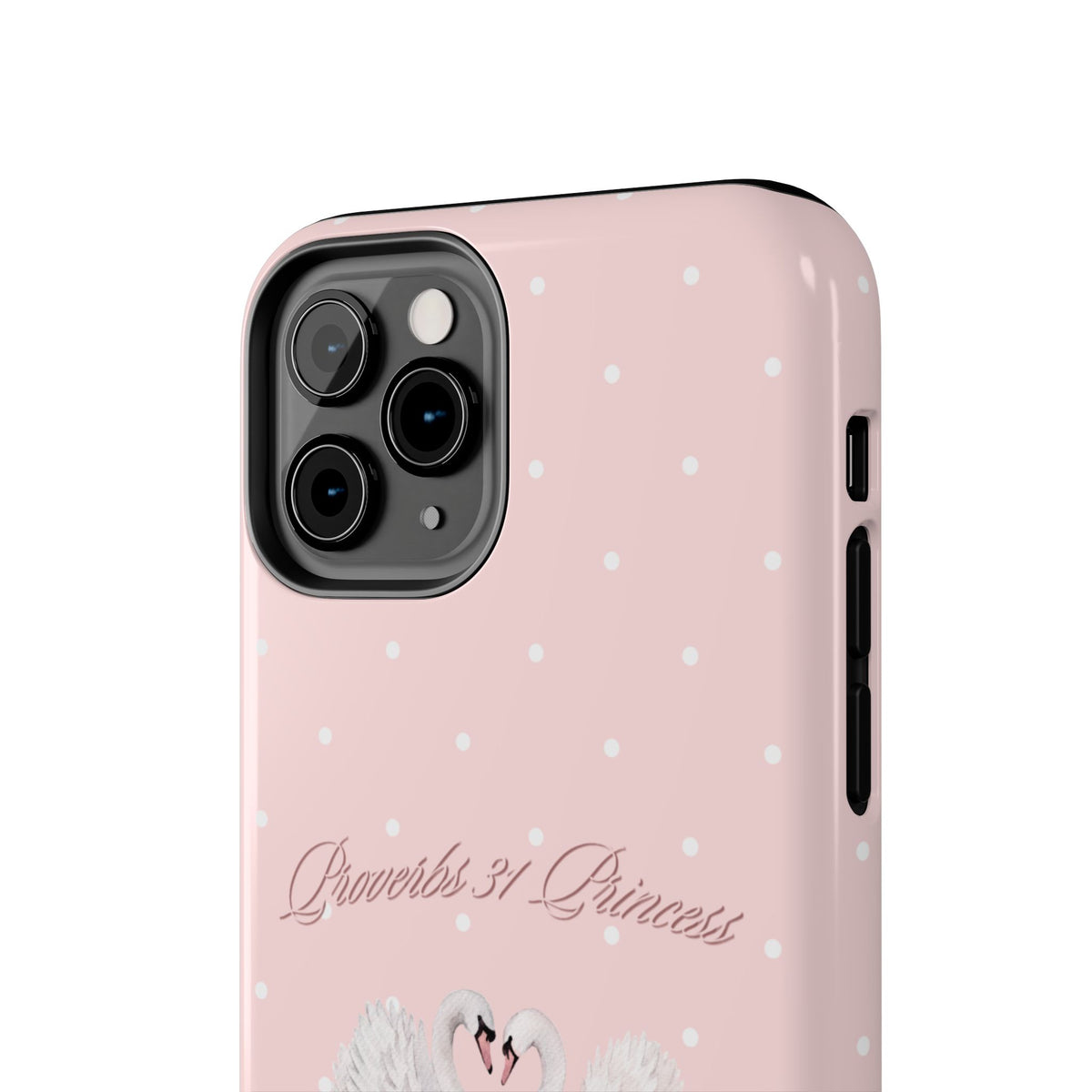 Swan Princess Tough Phone Case — Pink Polka Dot Protective iPhone Cover