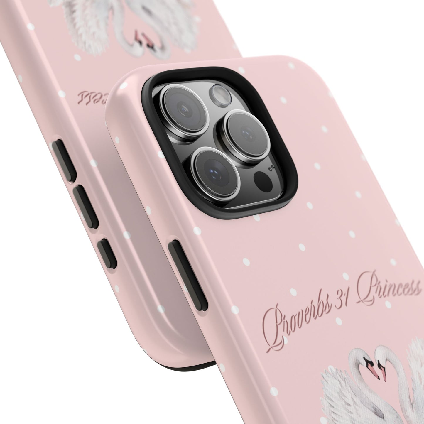 Swan Princess Tough Phone Case — Pink Polka Dot Protective iPhone Cover
