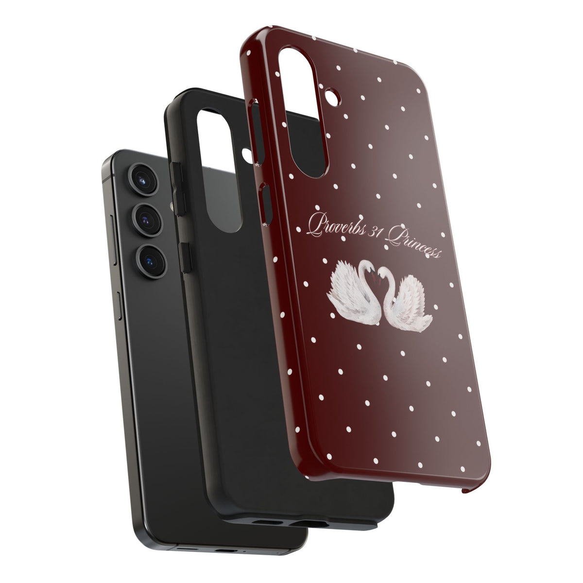 Proverbs 31 Princess Swan Tough Phone Case — Burgundy Polka Dot Protective Cover