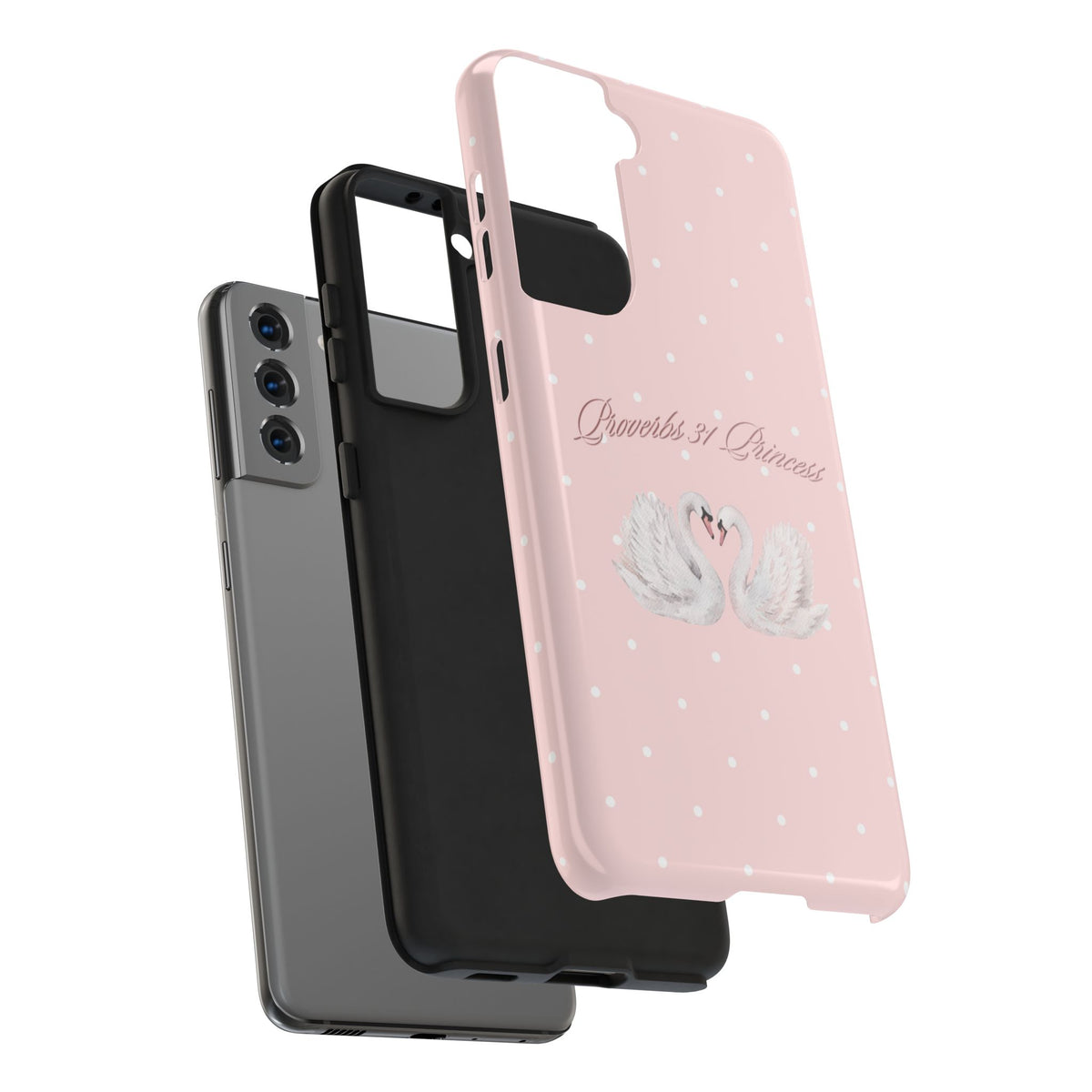 Swan Princess Tough Phone Case — Pink Polka Dot Protective iPhone Cover