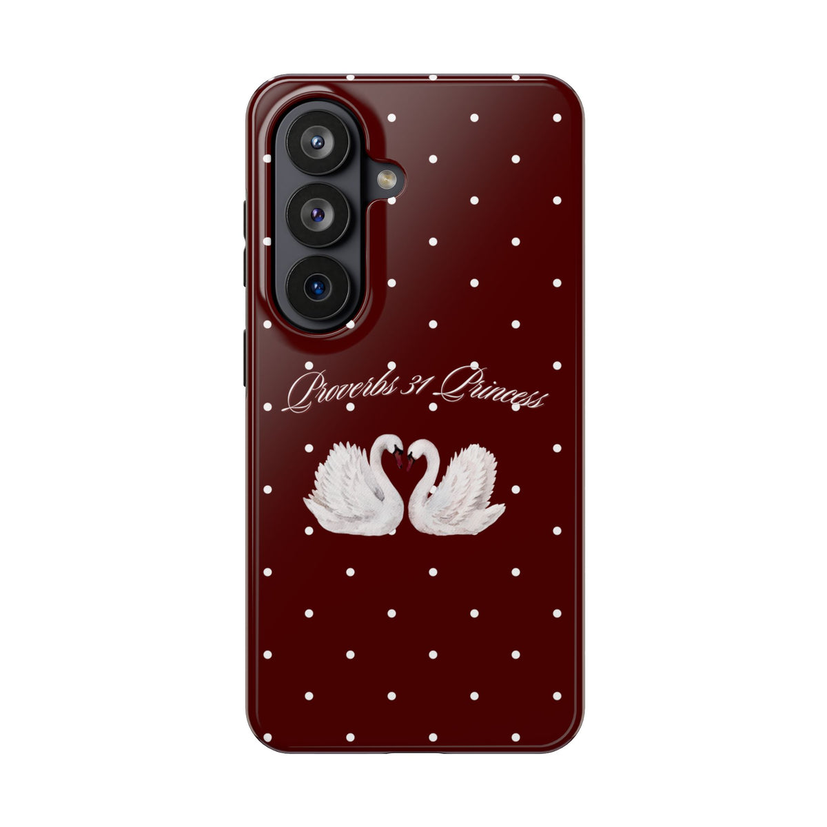 Proverbs 31 Princess Swan Tough Phone Case — Burgundy Polka Dot Protective Cover