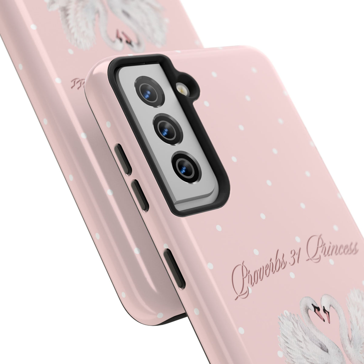 Swan Princess Tough Phone Case — Pink Polka Dot Protective iPhone Cover