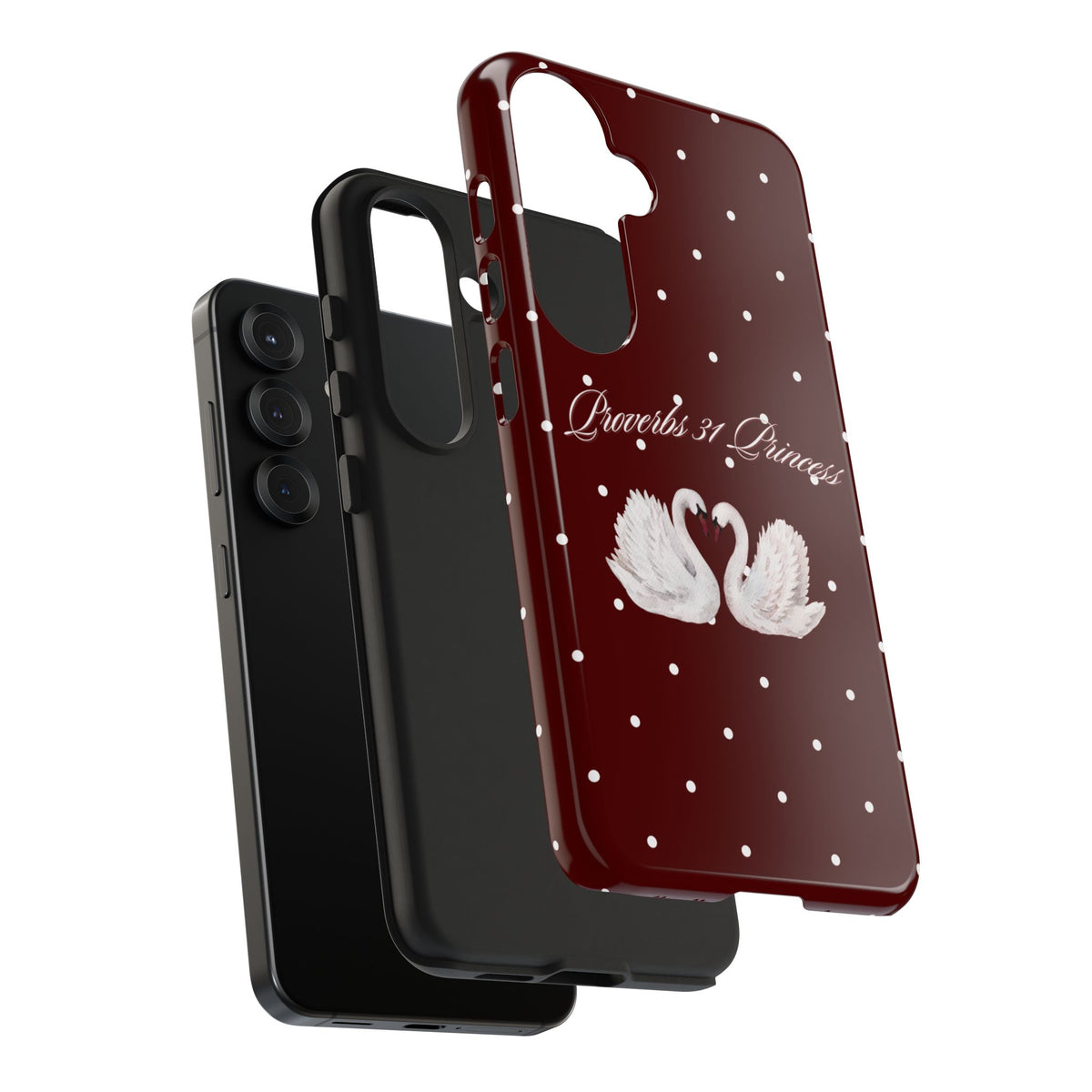 Proverbs 31 Princess Swan Tough Phone Case — Burgundy Polka Dot Protective Cover