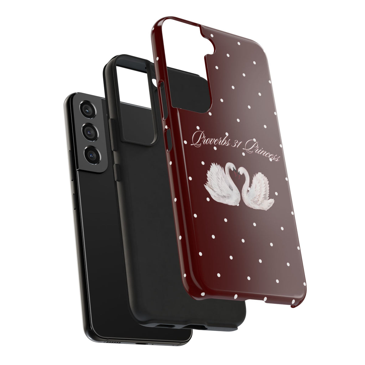 Proverbs 31 Princess Swan Tough Phone Case — Burgundy Polka Dot Protective Cover