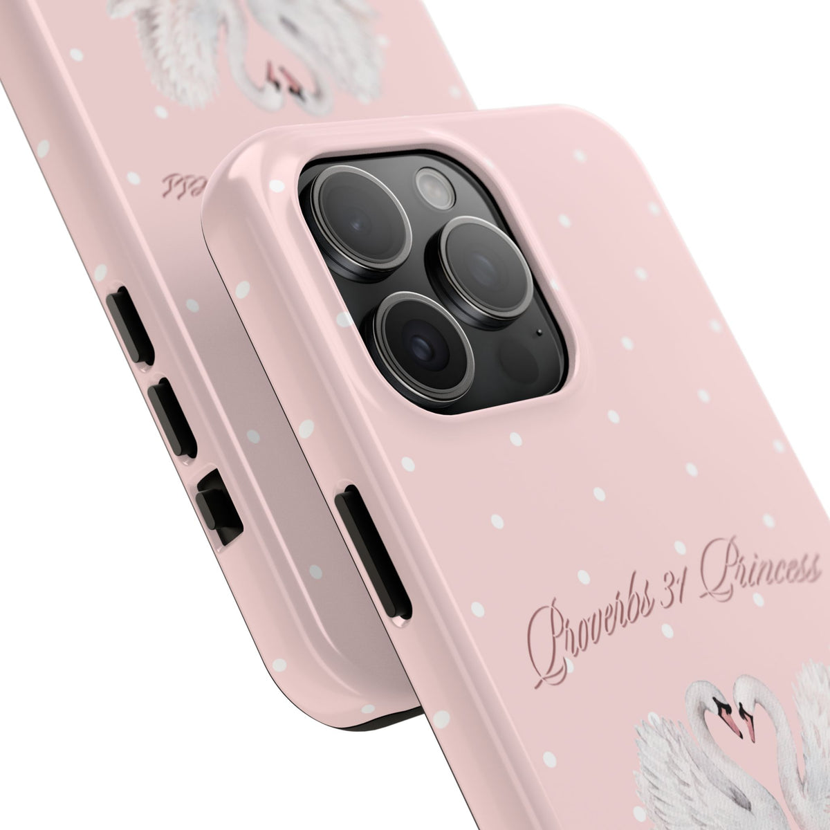 Swan Princess Tough Phone Case — Pink Polka Dot Protective iPhone Cover