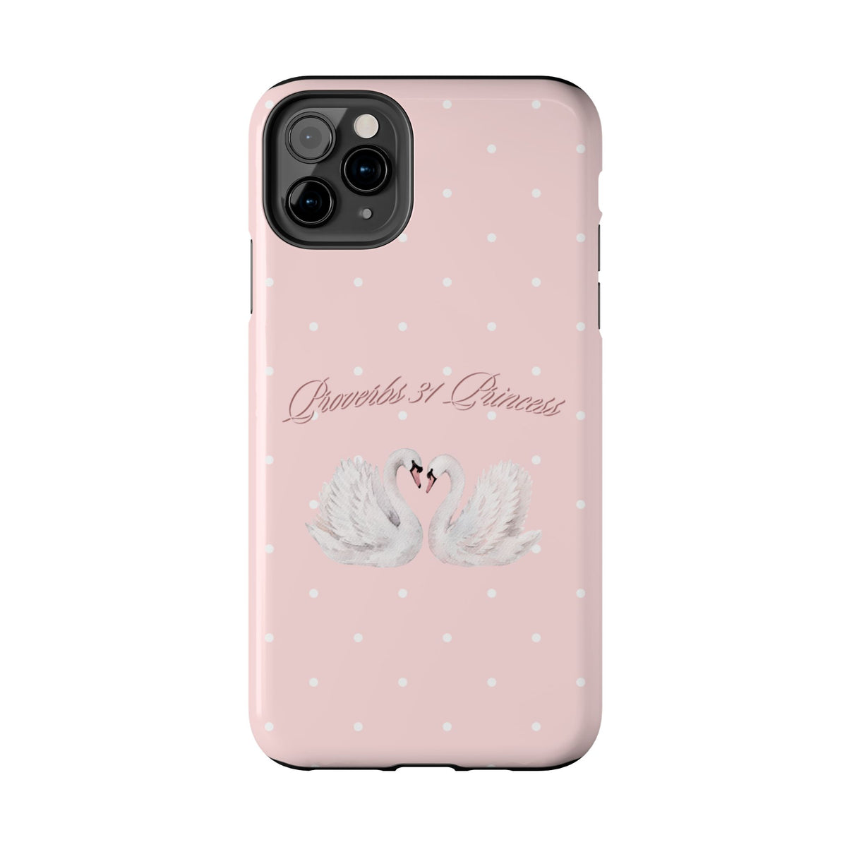 Swan Princess Tough Phone Case — Pink Polka Dot Protective iPhone Cover