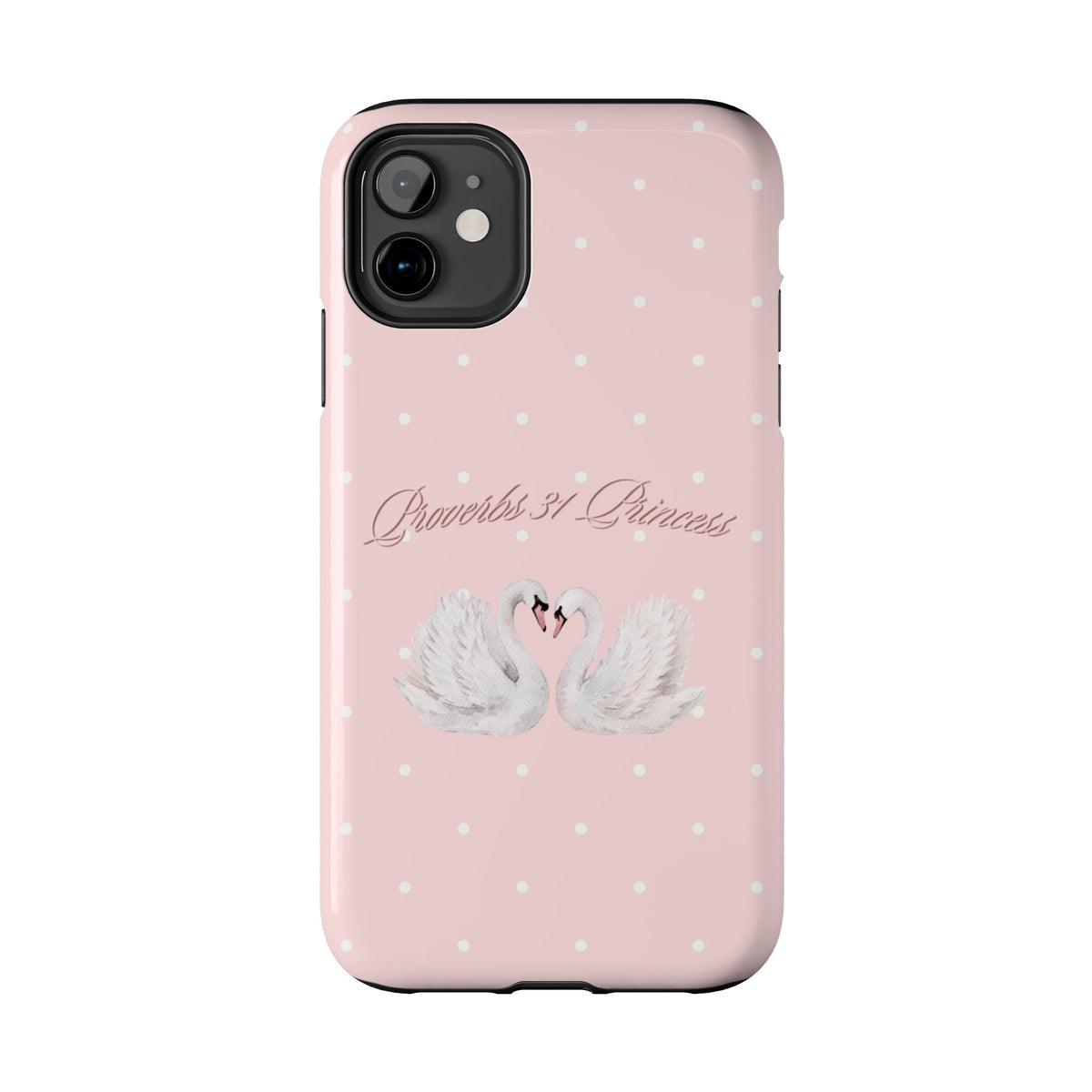 Swan Princess Tough Phone Case — Pink Polka Dot Protective iPhone Cover