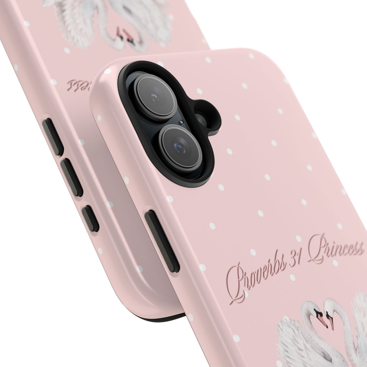 Swan Princess Tough Phone Case — Pink Polka Dot Protective iPhone Cover