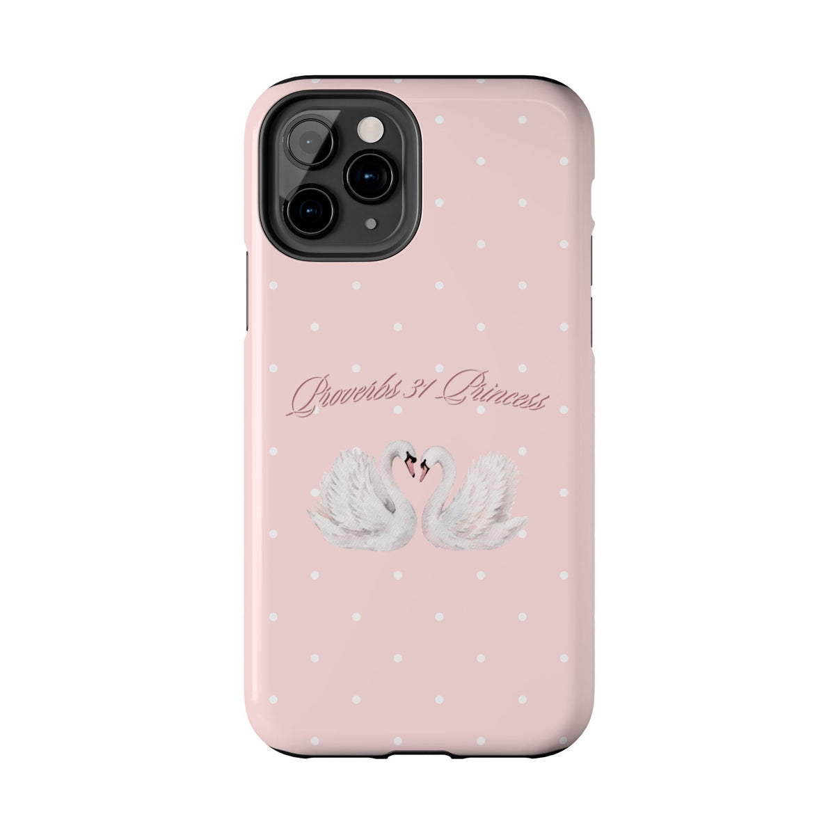 Swan Princess Tough Phone Case — Pink Polka Dot Protective iPhone Cover