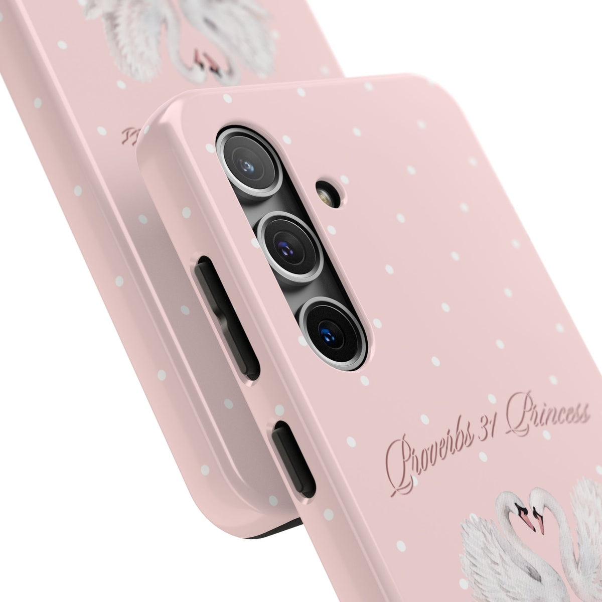 Swan Princess Tough Phone Case — Pink Polka Dot Protective iPhone Cover