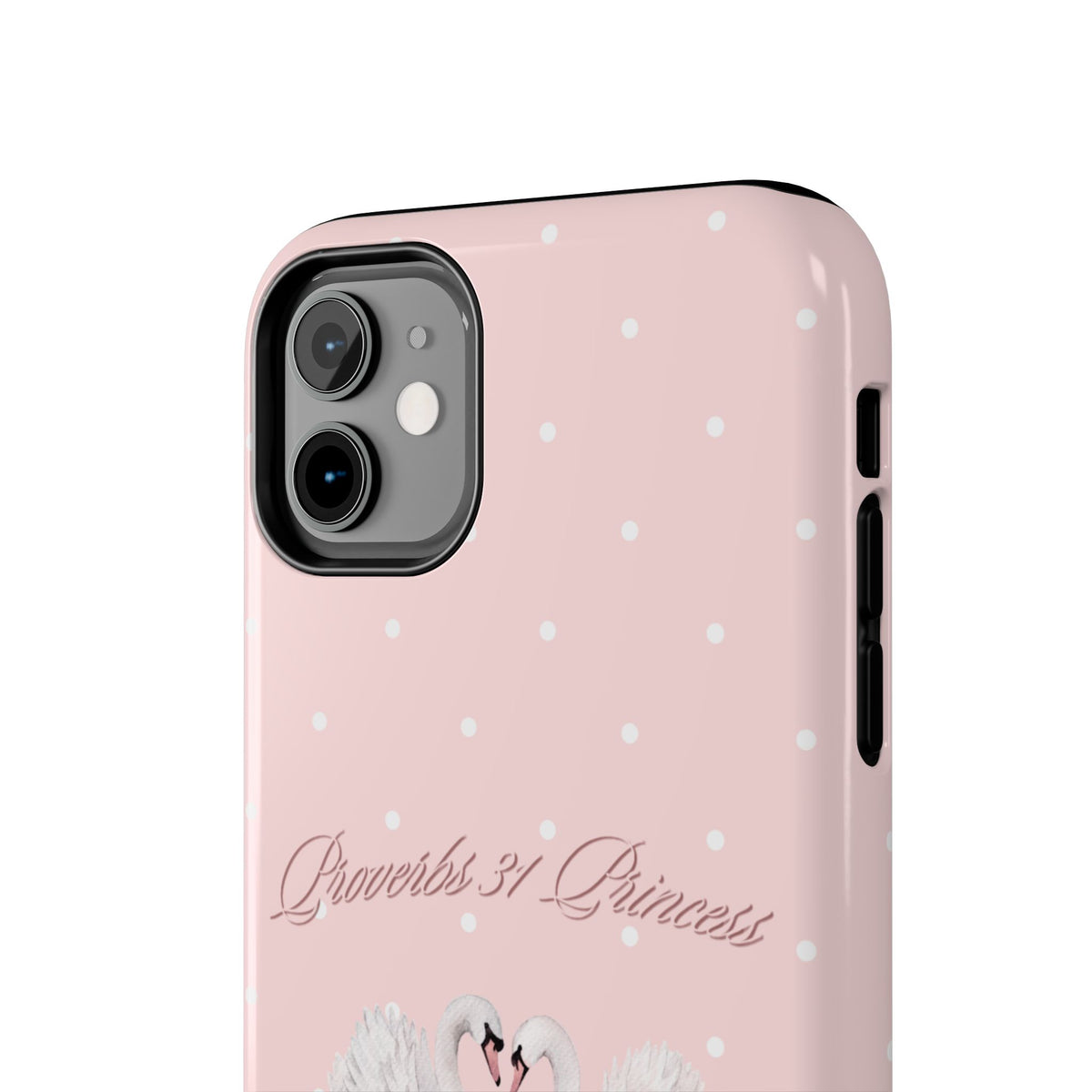 Swan Princess Tough Phone Case — Pink Polka Dot Protective iPhone Cover