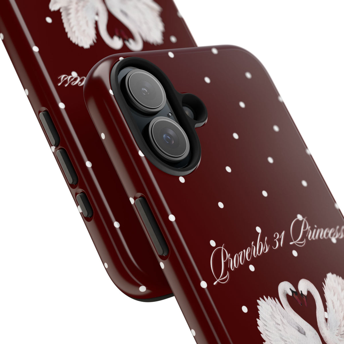 Proverbs 31 Princess Swan Tough Phone Case — Burgundy Polka Dot Protective Cover