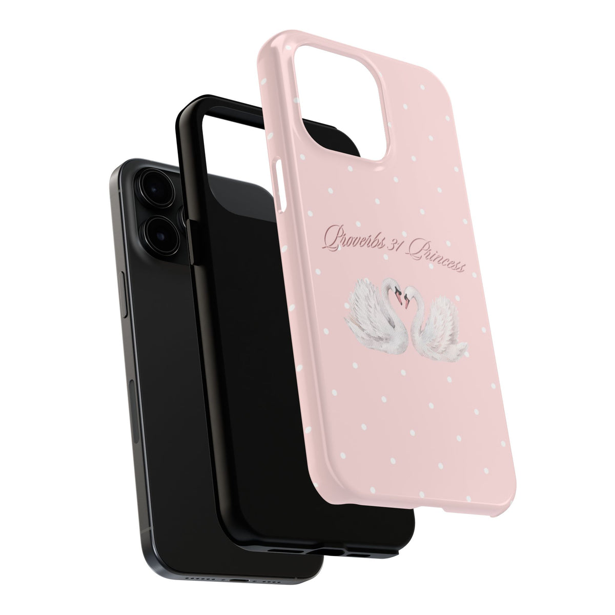 Swan Princess Tough Phone Case — Pink Polka Dot Protective iPhone Cover