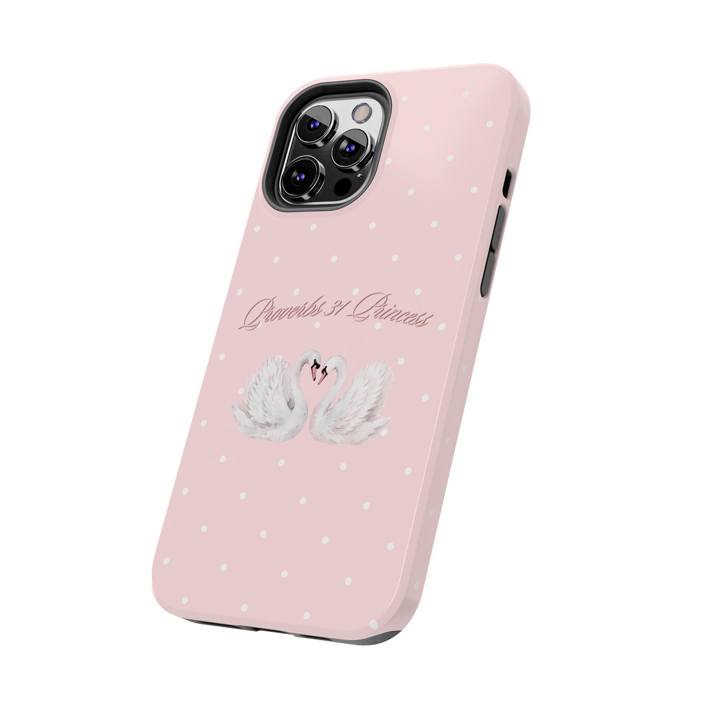 Swan Princess Tough Phone Case — Pink Polka Dot Protective iPhone Cover
