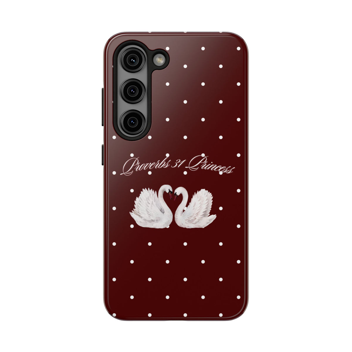 Proverbs 31 Princess Swan Tough Phone Case — Burgundy Polka Dot Protective Cover
