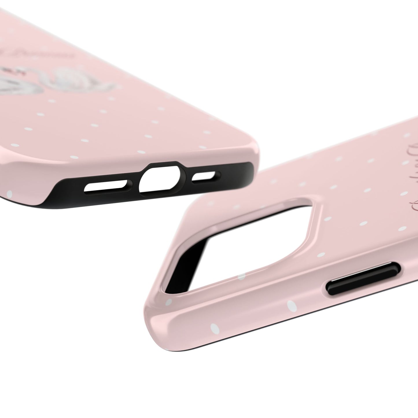 Swan Princess Tough Phone Case — Pink Polka Dot Protective iPhone Cover