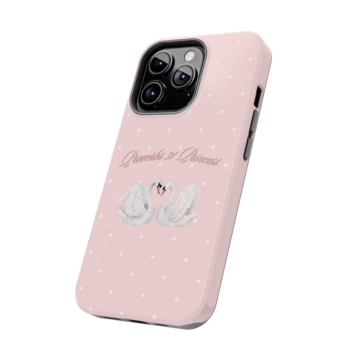 Swan Princess Tough Phone Case — Pink Polka Dot Protective iPhone Cover