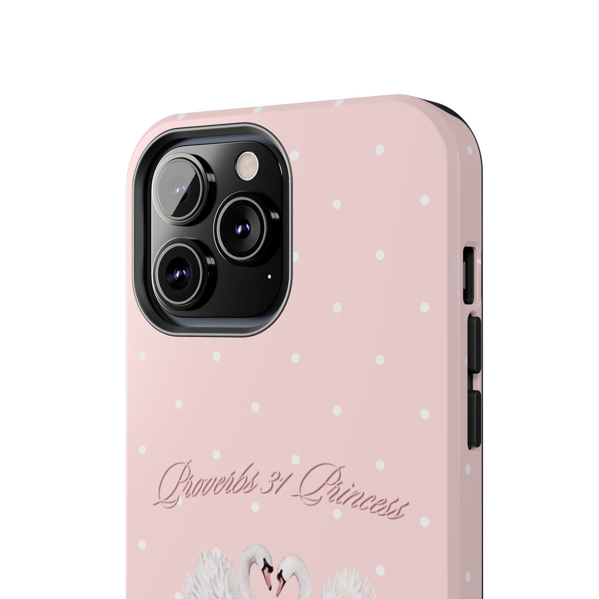 Swan Princess Tough Phone Case — Pink Polka Dot Protective iPhone Cover