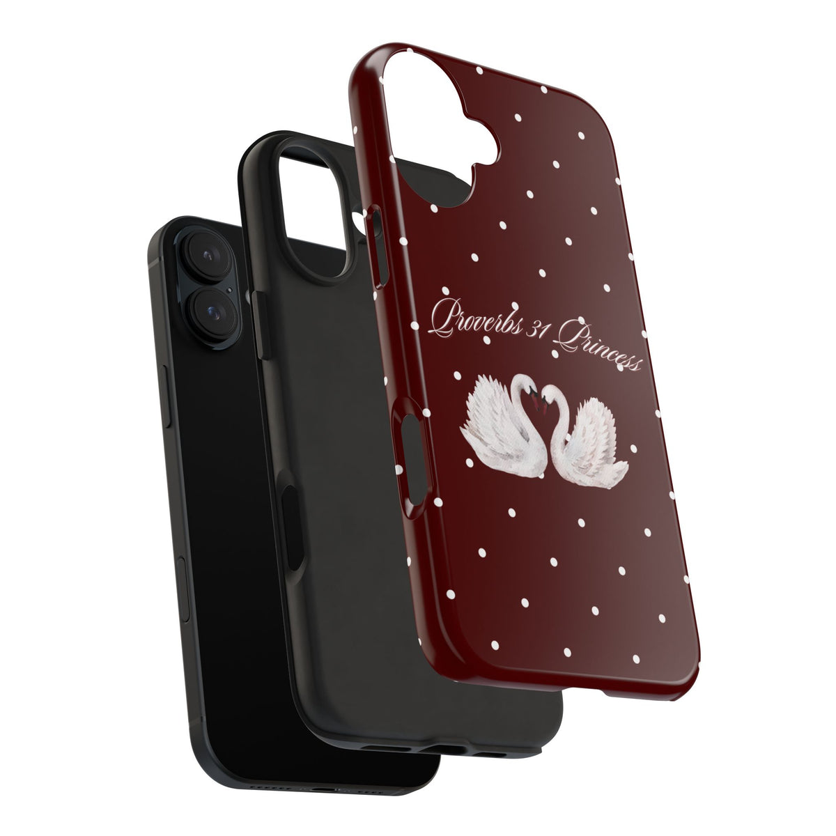 Proverbs 31 Princess Swan Tough Phone Case — Burgundy Polka Dot Protective Cover