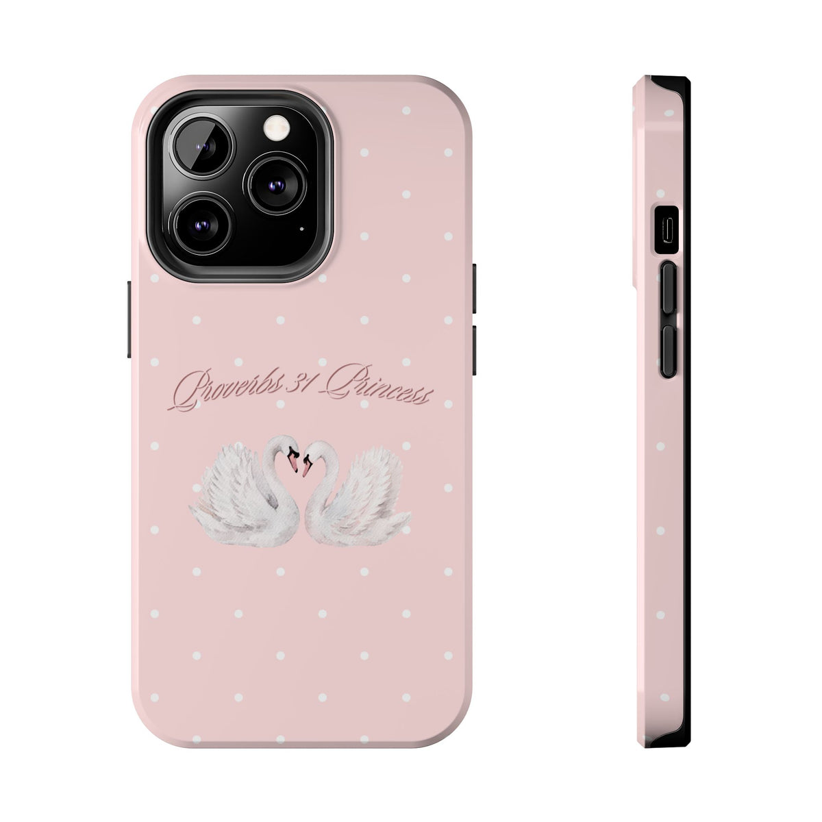 Swan Princess Tough Phone Case — Pink Polka Dot Protective iPhone Cover