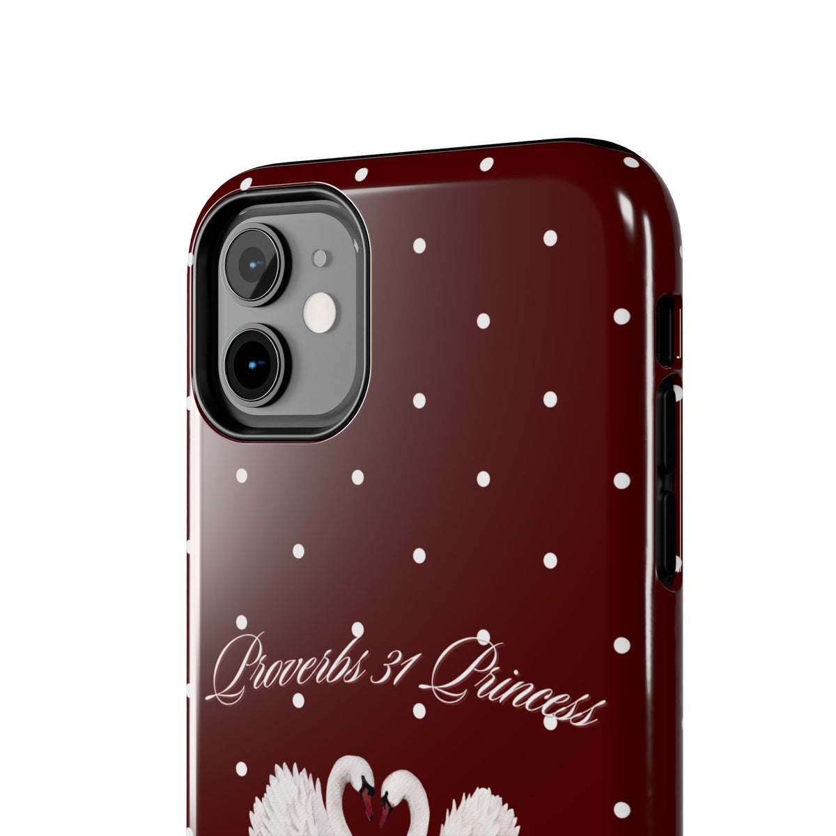 Proverbs 31 Princess Swan Tough Phone Case — Burgundy Polka Dot Protective Cover