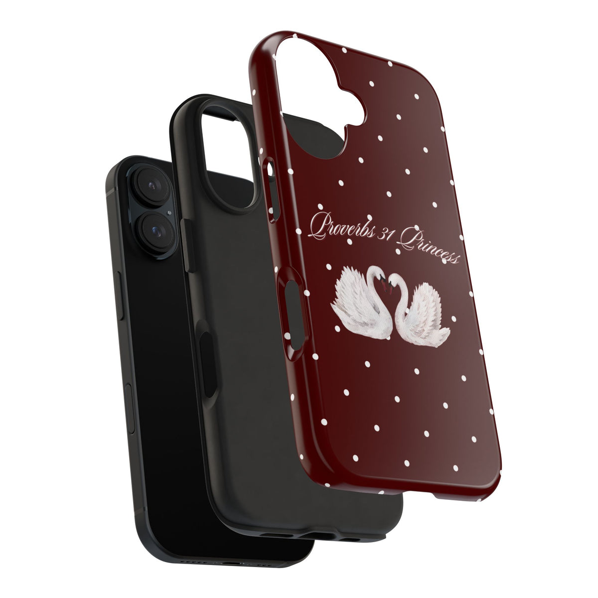 Proverbs 31 Princess Swan Tough Phone Case — Burgundy Polka Dot Protective Cover