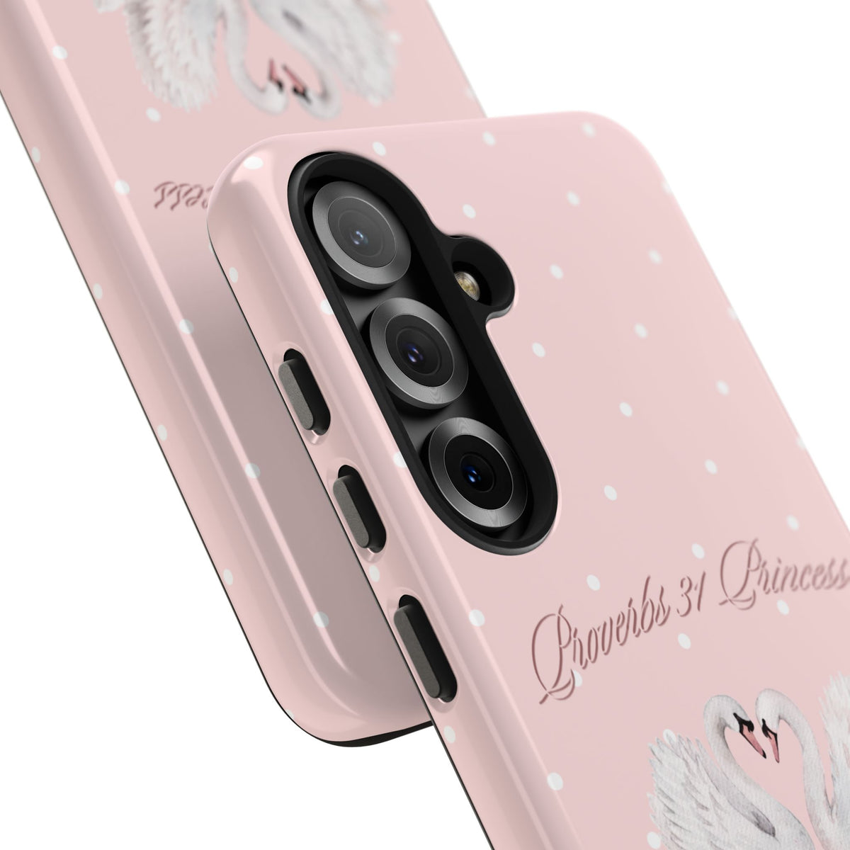 Swan Princess Tough Phone Case — Pink Polka Dot Protective iPhone Cover