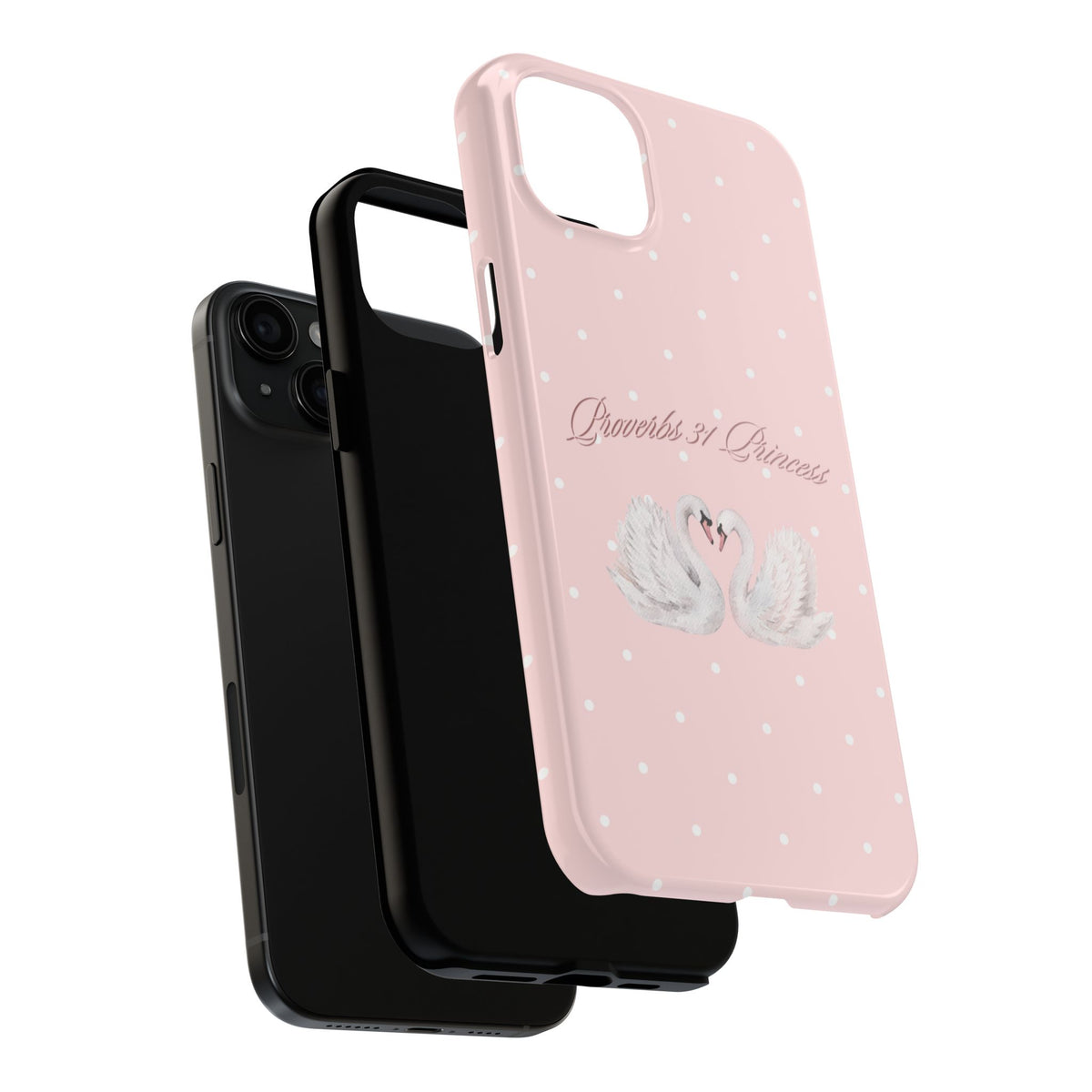 Swan Princess Tough Phone Case — Pink Polka Dot Protective iPhone Cover